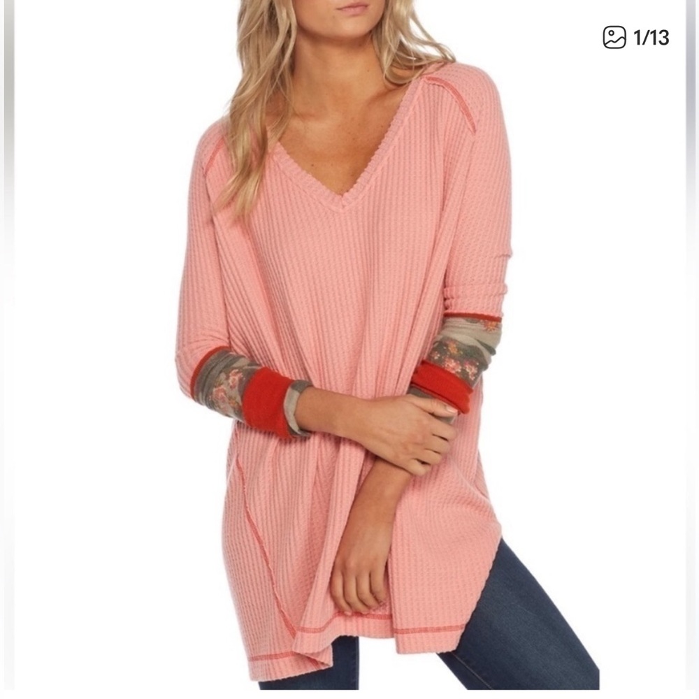 Free People Lovin Leopard Oversized Thermal Top in Pink Size Medium